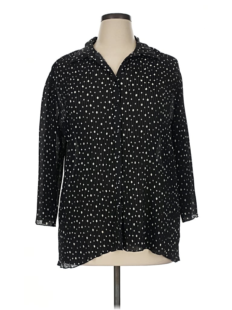 Pre-owned Sag Harbor 3/4 Sleeve Button Down Shirt In Black