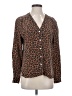 Amour Vert 100% Silk Animal Print Brown Long Sleeve Silk Top Size S - photo 1