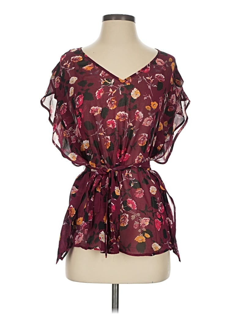 Pre-owned Meadow Rue Short Sleeve Blouse In Burgundy