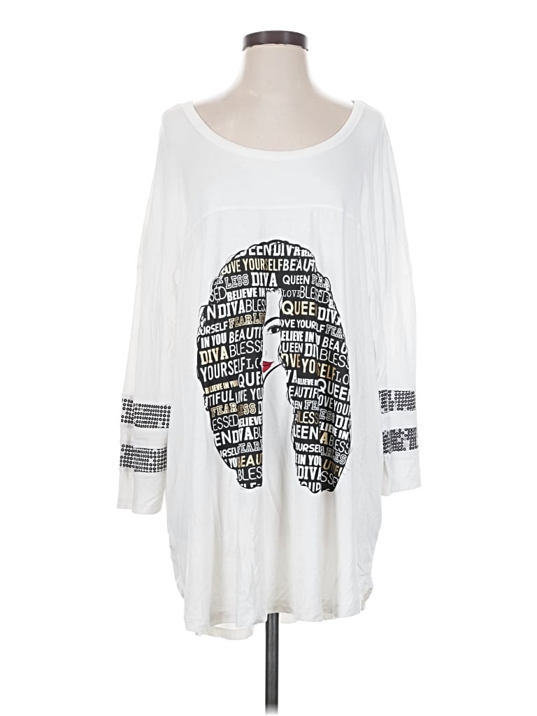 Pre-owned Ashley Stewart 3/4 Sleeve Top White Square Neckline Tops