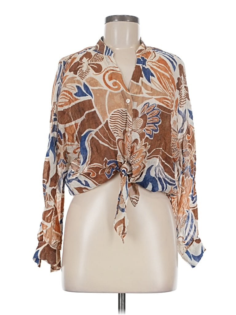 Pre-owned Halogen 3/4 Sleeve Blouse In Brown
