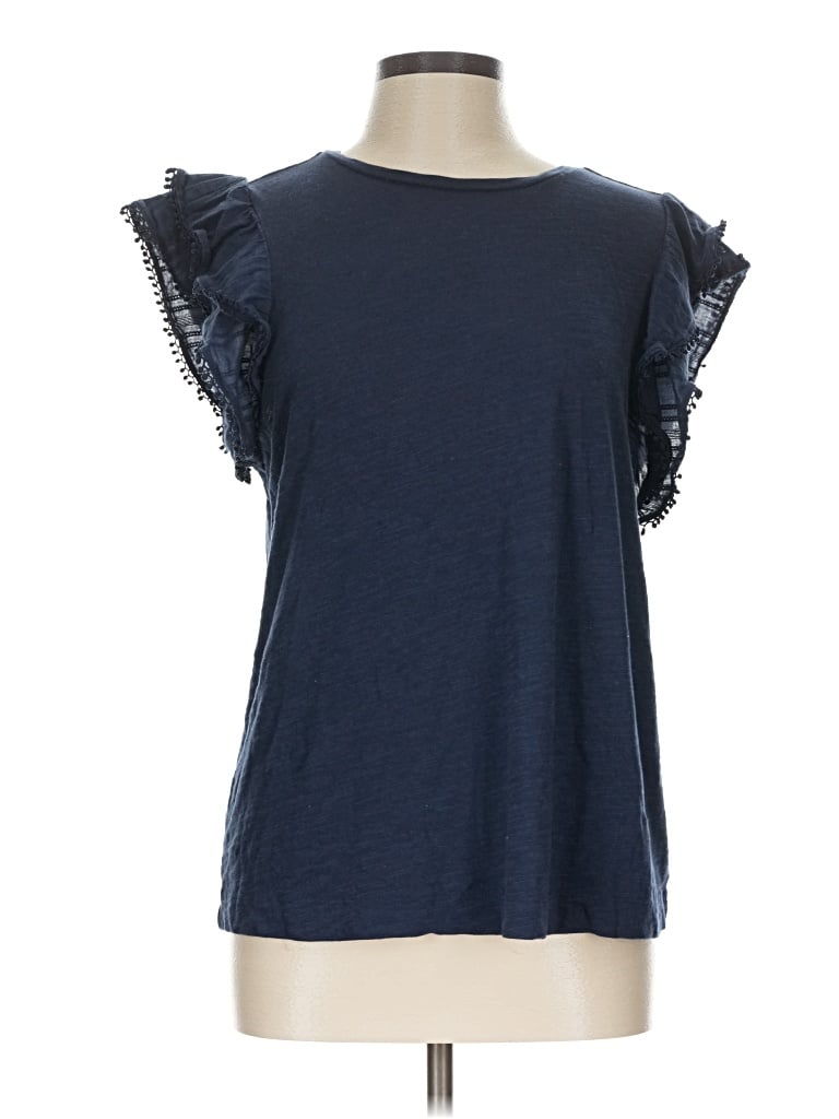 Pre-owned Caslon Short Sleeve Top Blue Ruffles Neckline Tops