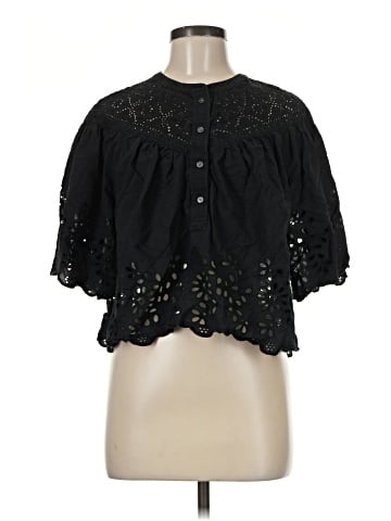 Madewell Embroidered Shirred Henley Top (view 1)