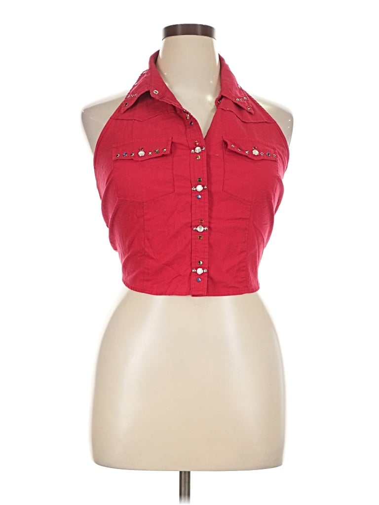 Pre-owned Route 66 Sleeveless Button Down Shirt In Red