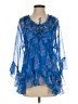 Johnny Was 100% Silk Blue Long Sleeve Blouse Size XS - photo 1