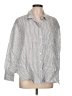 Gap 100% Linen Stripes Silver 3/4 Sleeve Button-Down Shirt Size Lg Petite - photo 1