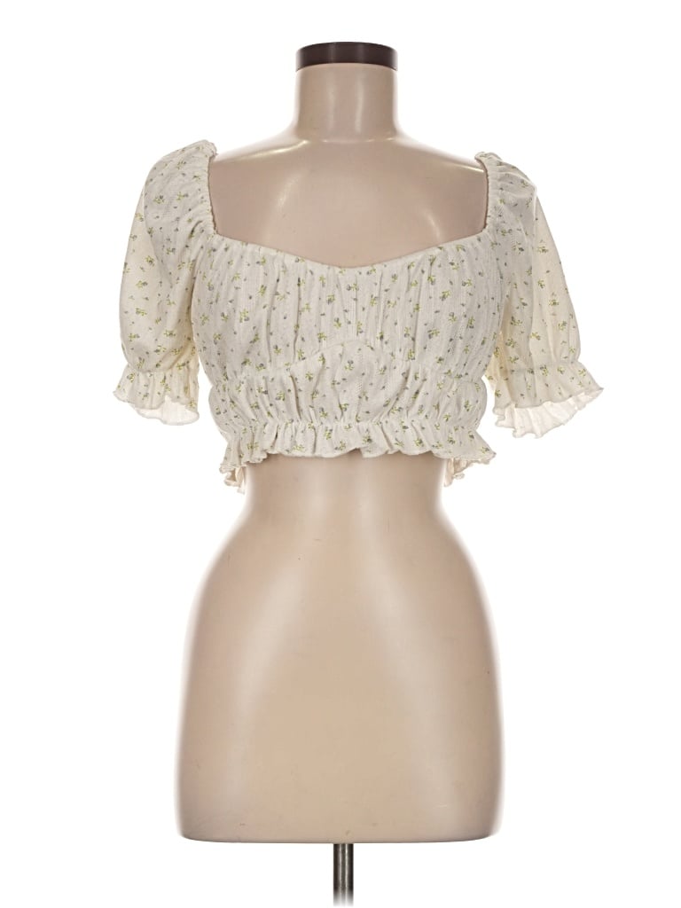 Pre-owned Et Clet Short Sleeve Blouse In Ivory