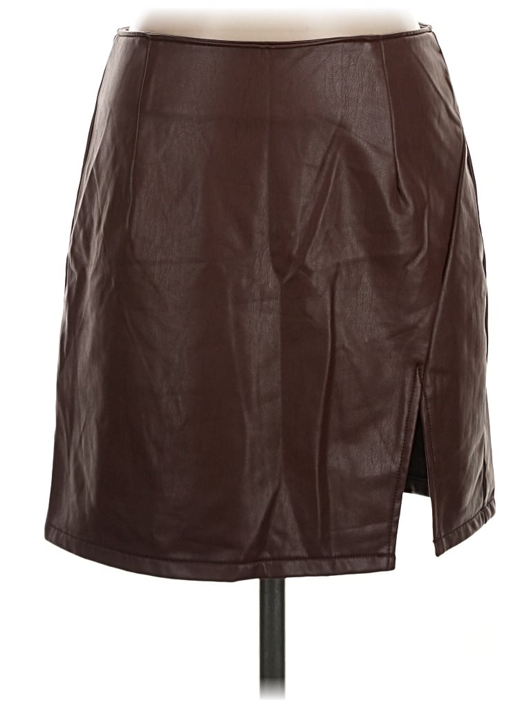 Pre-owned Rewash Faux Leather Skirt In Brown
