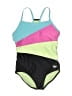 Speedo Color Block Green One Piece Swimsuit Size 12 - photo 1