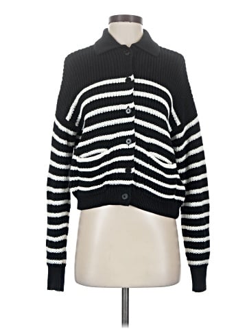 Madewell Ribbed Polo Cardigan Sweater in Stripe (view 1)