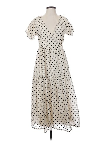 Madewell Tiered Puff-Sleeve Midi Wrap Dress in Dot (view 1)