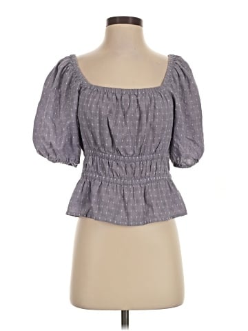 Madewell Smocked-Waist Crop Top in Textured Dot (view 1)
