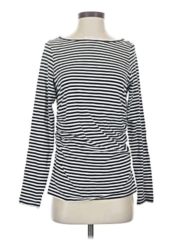 Madewell Striped Ruched Crewneck Long-Sleeve Tee in Soft Slub (view 1)