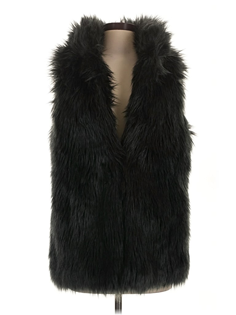 Pre-owned Ann Taylor Loft Faux Fur Vest In Black