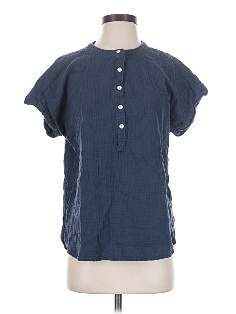 Pre-owned Quince Short Sleeve Henley Shirt In Blue
