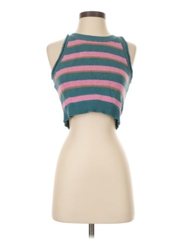 Madewell Crochet-Trim Crop Sweater Tank in Stripe (view 1)