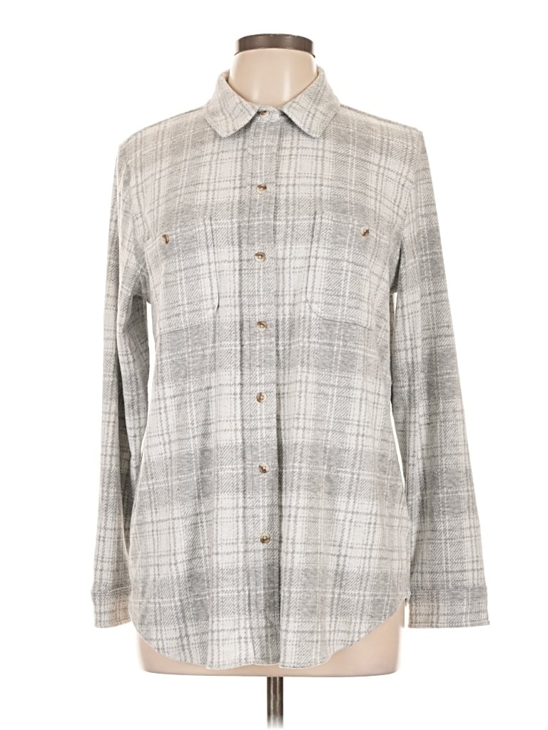 Pre-owned Faherty Long Sleeve Blouse In Gray
