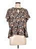 Gap 100% Polyester Floral Black Short Sleeve Blouse Size L - photo 1