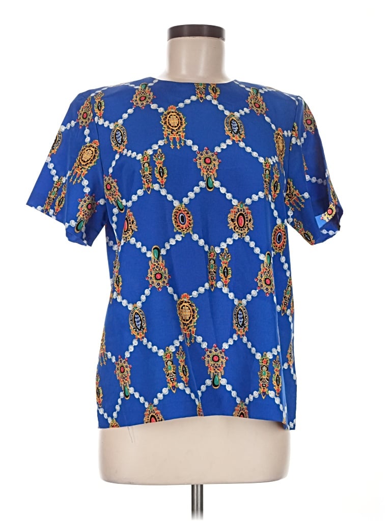 Pre-owned Susan Graver Short Sleeve Blouse In Blue