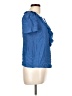 Fossil 100% Silk Blue Short Sleeve Silk Top Size L - photo 4