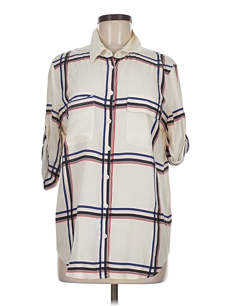 Pre-owned Equipment 3/4 Sleeve Button Down Shirt In Ivory