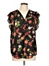 Chaus 100% Polyester Floral Black Short Sleeve Blouse Size L - photo 1