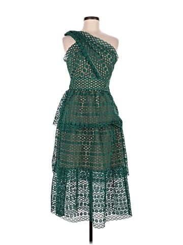 Self-Portrait green one-shoulder floral lace guipure midi dress (view 1)