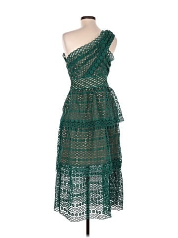 Self-Portrait green one-shoulder floral lace guipure midi dress (view 2)