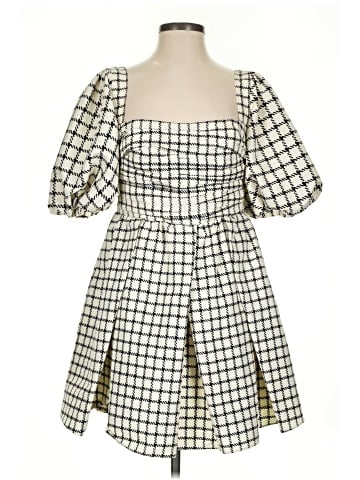 Self-Portrait Puff-Sleeve Checked Taffeta Mini Dress (view 1)