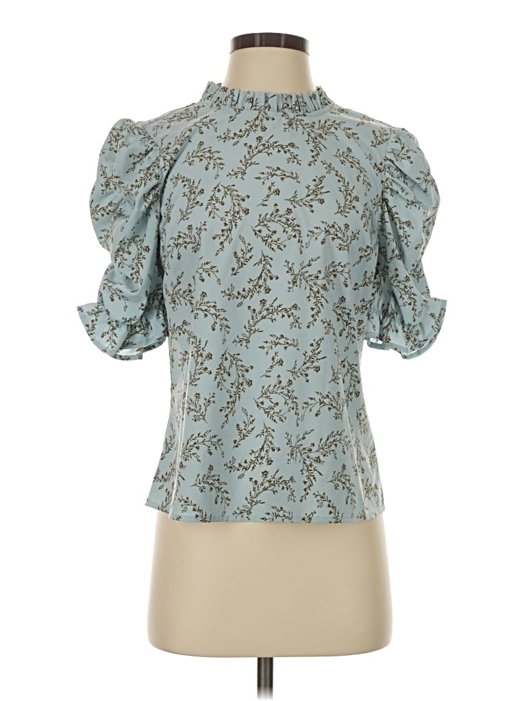Pre-owned Moon River Short Sleeve Blouse In Blue
