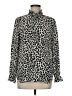 J.Crew 100% Silk Animal Print Silver Long Sleeve Silk Top Size 8 - photo 1