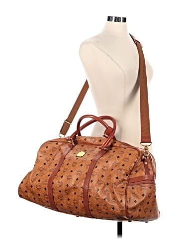 MCM Large Cognac Monogram Viseto Boston Duffle Bag  (view 2)