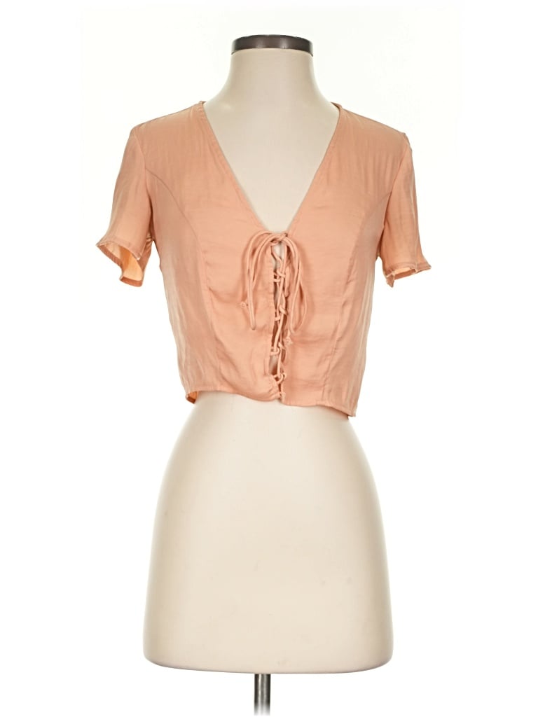 Pre-owned Kendall & Kylie Short Sleeve Blouse In Tan