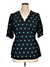 Halogen 100% Polyester Polka Dots Green Short Sleeve Blouse Size 1X - photo 1