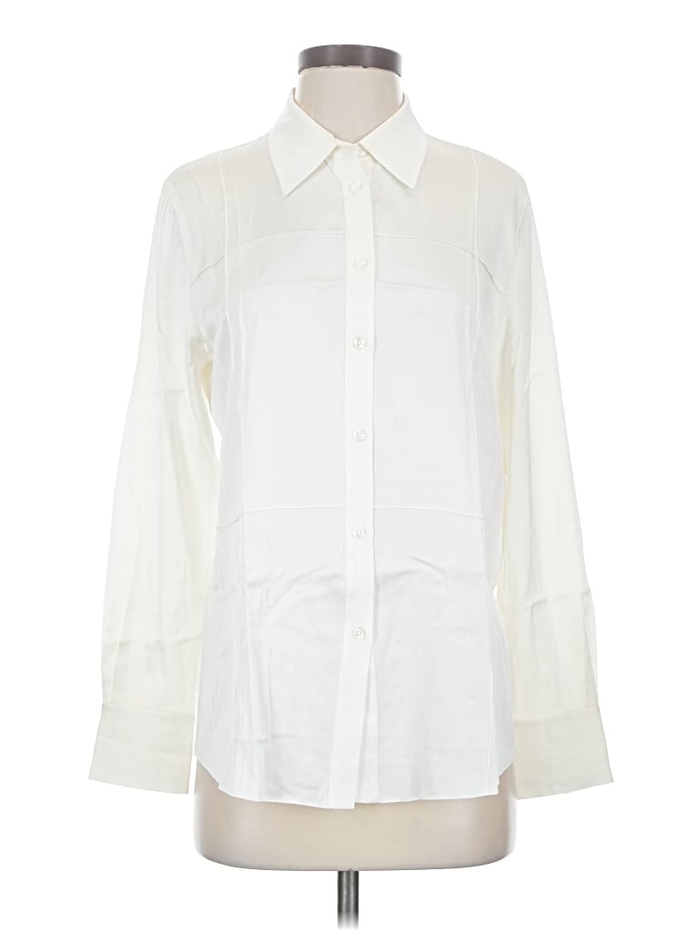 Pre-owned Lilysilk Long Sleeve Silk Top Ivory Collared Neckline Tops