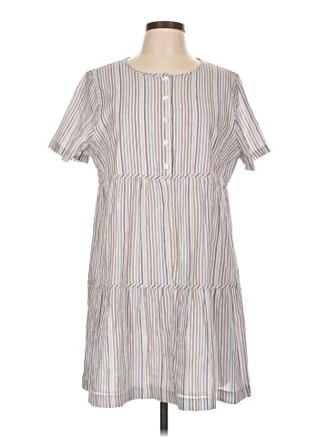 Madewell Striped Crewneck Button-Front Tiered Mini Dress (view 1)
