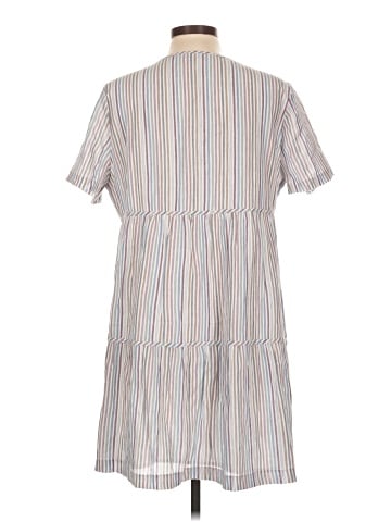 Madewell Striped Crewneck Button-Front Tiered Mini Dress (view 2)