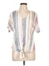 Truself Stripes Ivory Short Sleeve Blouse Size L - photo 1