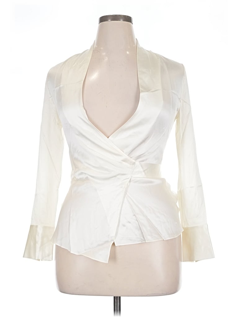 Lilysilk 3/4 Sleeve Silk Top Ivory Plunge Neckline Tops In Neutral