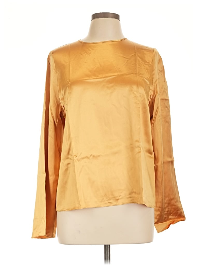 Lilysilk Long Sleeve Silk Top Gold Metallic Pattern Boatneck Tops