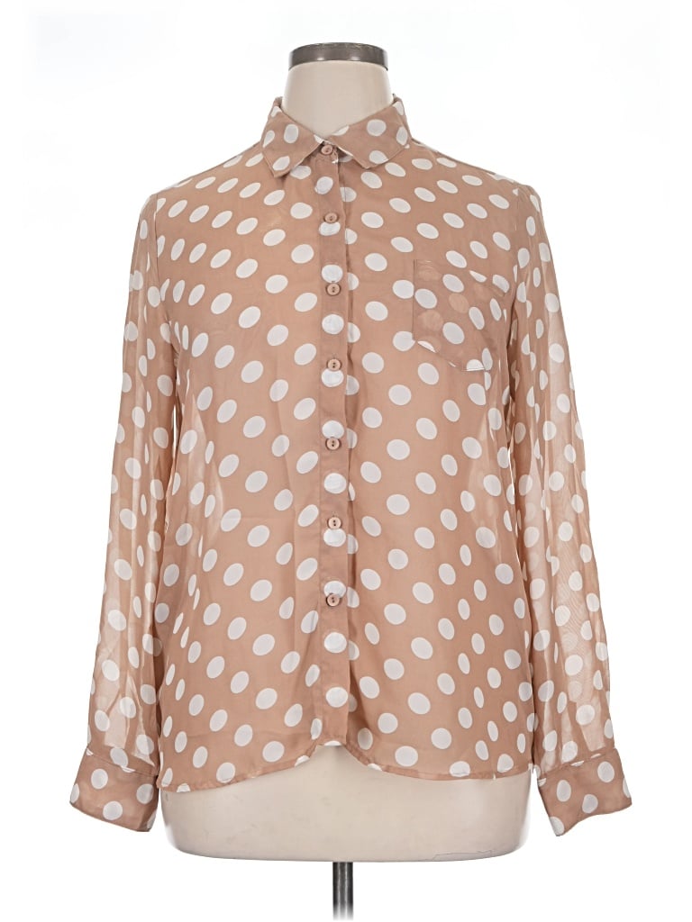 Pre-owned Timing Long Sleeve Blouse In Tan