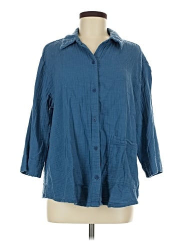 LOGO by Lori Goldstein 3/4 Sleeve Button-Down Shirt (view 1)