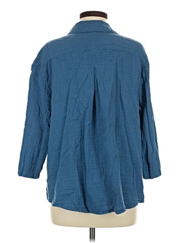 LOGO by Lori Goldstein 3/4 Sleeve Button-Down Shirt (view 2)