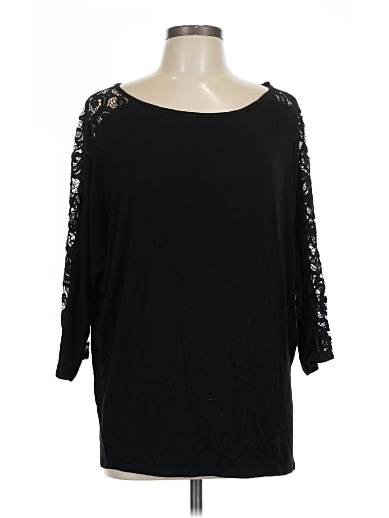 Pre-owned Loveappella 3/4 Sleeve Top Black Boatneck Tops