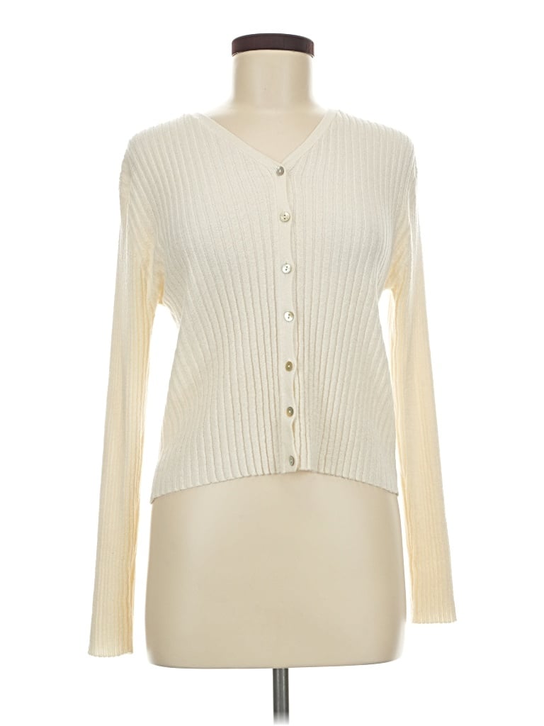 Pre-owned Honors Long Sleeve Top Ivory Plunge Neckline Tops