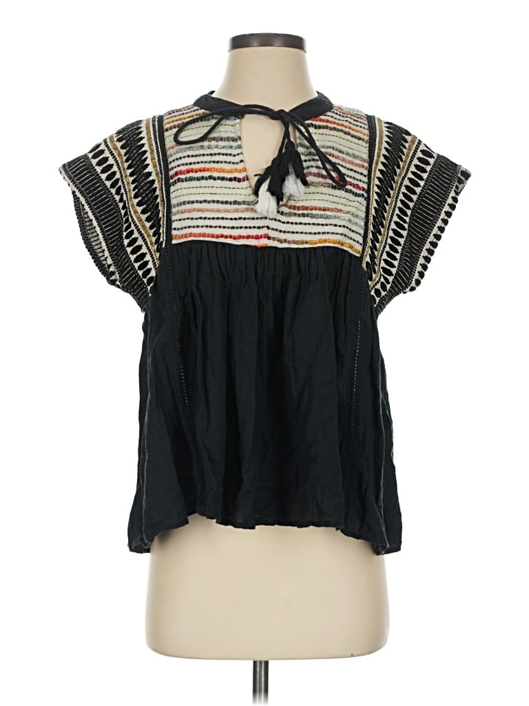Pre-owned Thml Short Sleeve Blouse In Black