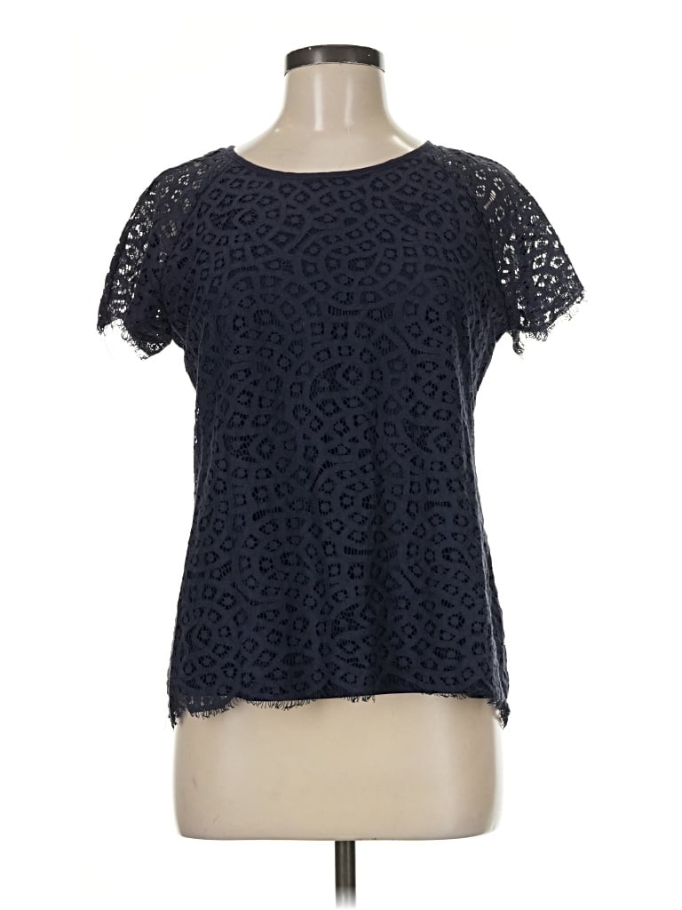 Pre-owned Solitaire Short Sleeve Top Black Keyhole Neckline Tops