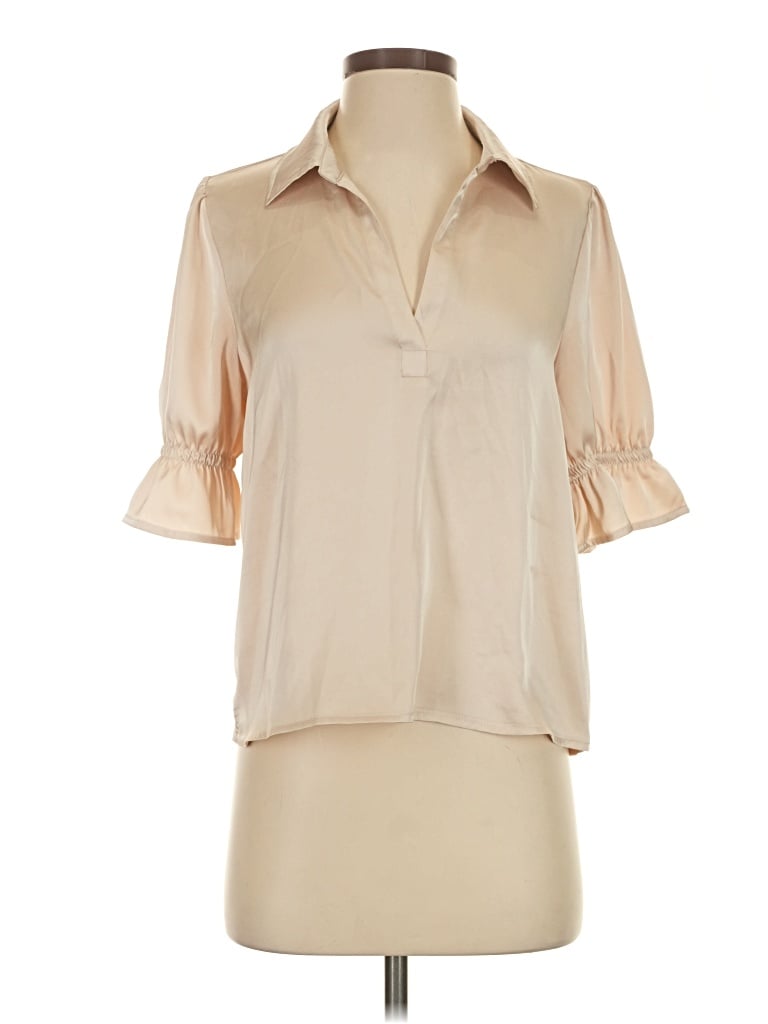 Pre-owned White Birch Short Sleeve Blouse In Tan