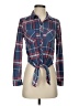 Passport 100% Polyester Plaid Blue Long Sleeve Blouse Size S - photo 1