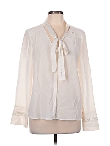 Ecru Long Sleeve Silk Top (view 1)